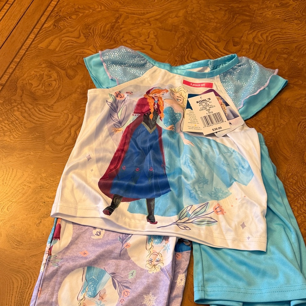 Disney Frozen Anna and Elsa Blue and Purple Pajama 3-Piece Set Size 3T
